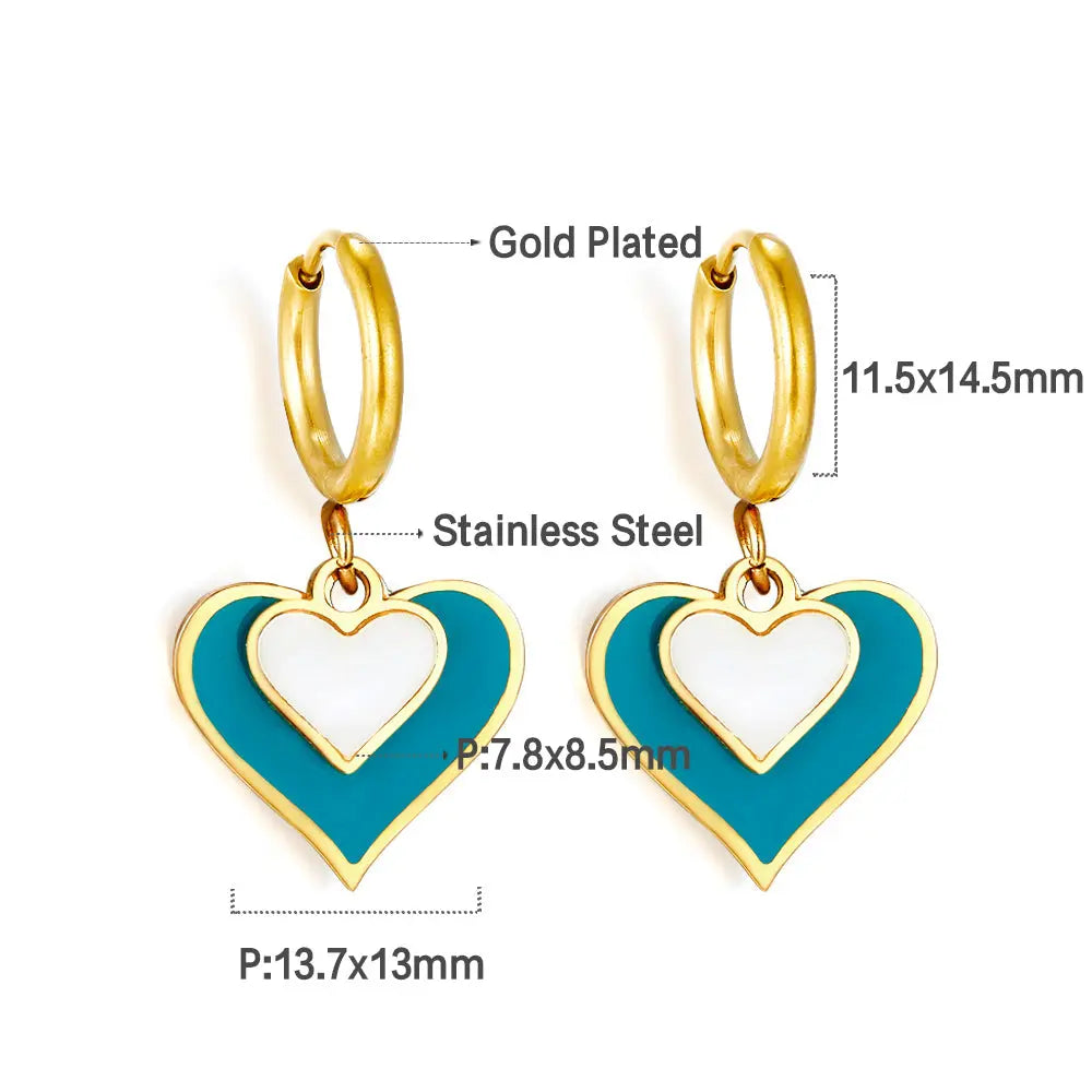 Gold-Plated Stainless Steel 2-size Hearts Hoop Earrings with Epoxy