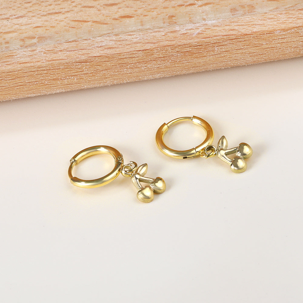 Gold-Plated Stainless Steel Cherry Hoop Earrings with Epoxy