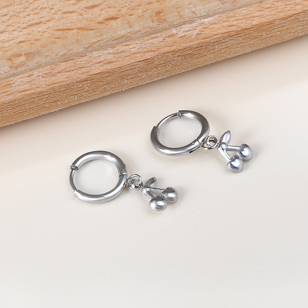 Stainless Steel Cherry Hoop Earrings with Epoxy