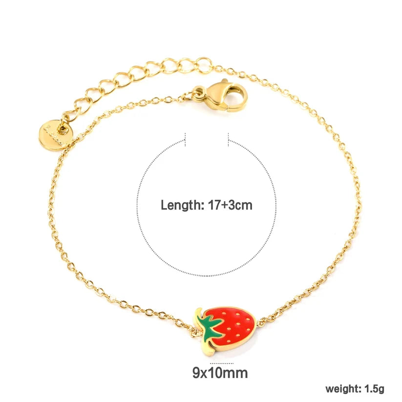 Kids Red Strawberry Gold-Plated Bracelet