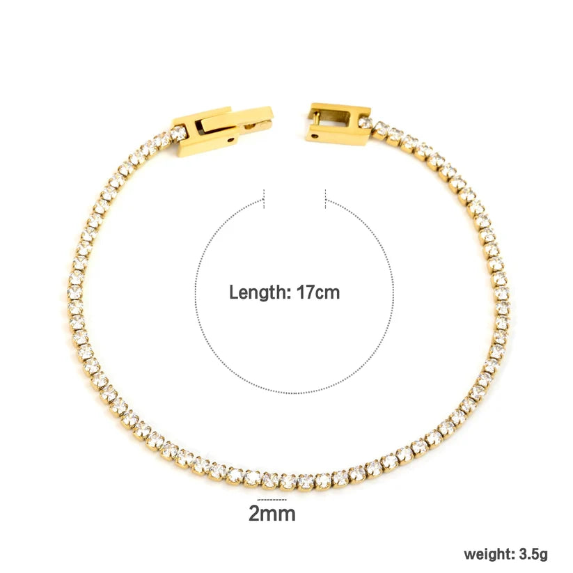 Adult Round White Crystal Zirconium Clasp Gold Plated Bracelet