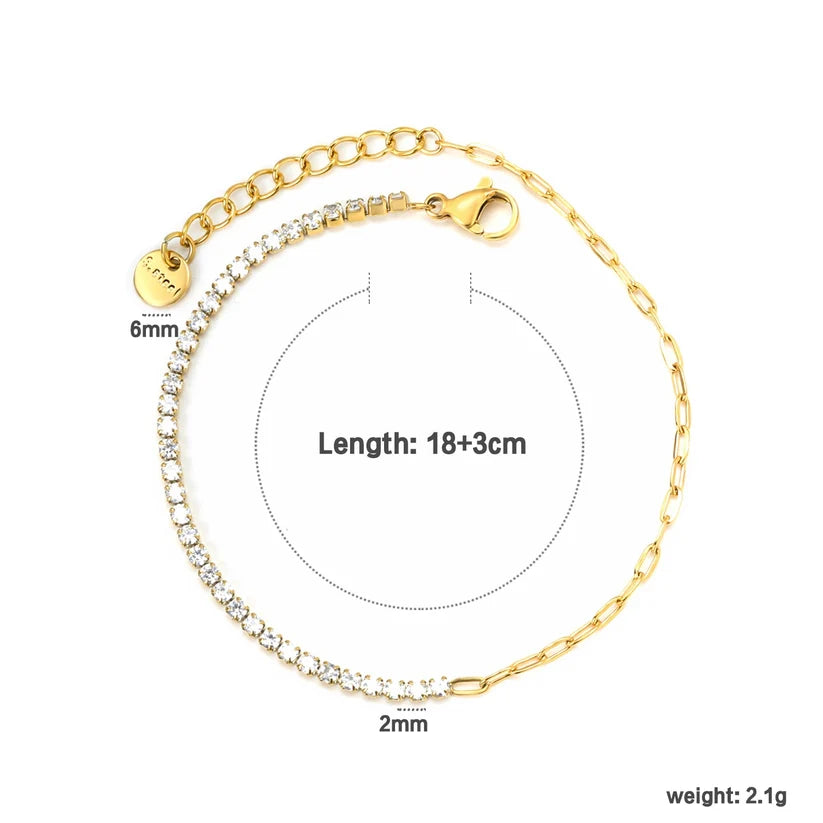 Adult White Four-Prong Round Zirconia Bracelet, Gold-Plated