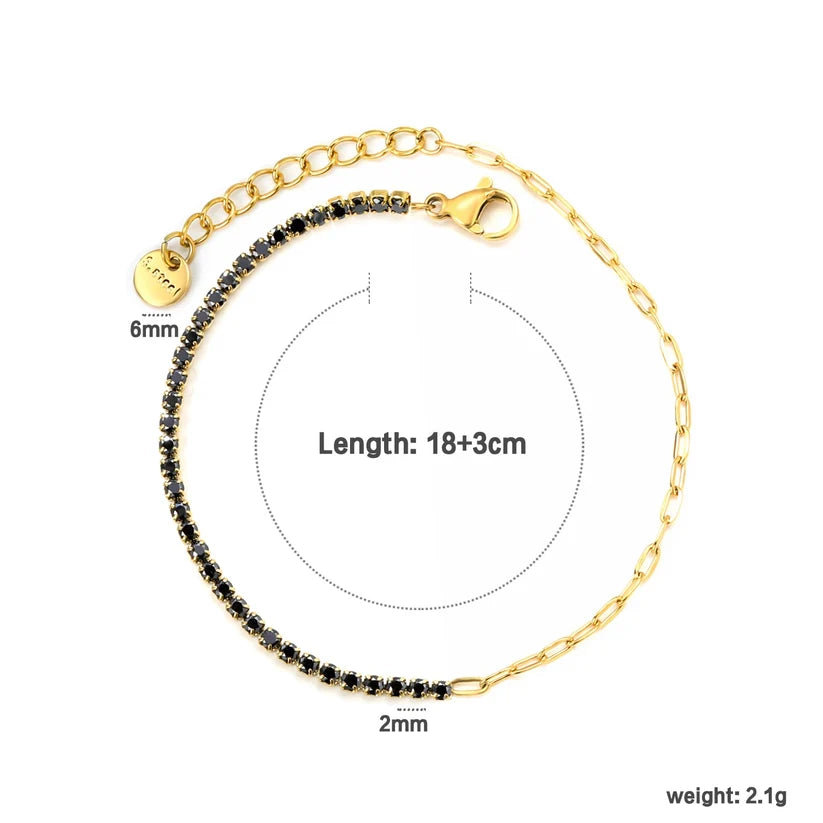 Adult Black Four-Prong Round Zirconia Bracelet, Gold Plated