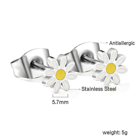 Stainless Steel Small Flower Stud Earrings with Epoxy
