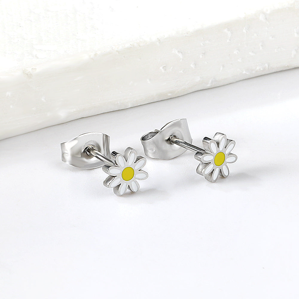 Stainless Steel Small Flower Stud Earrings with Epoxy