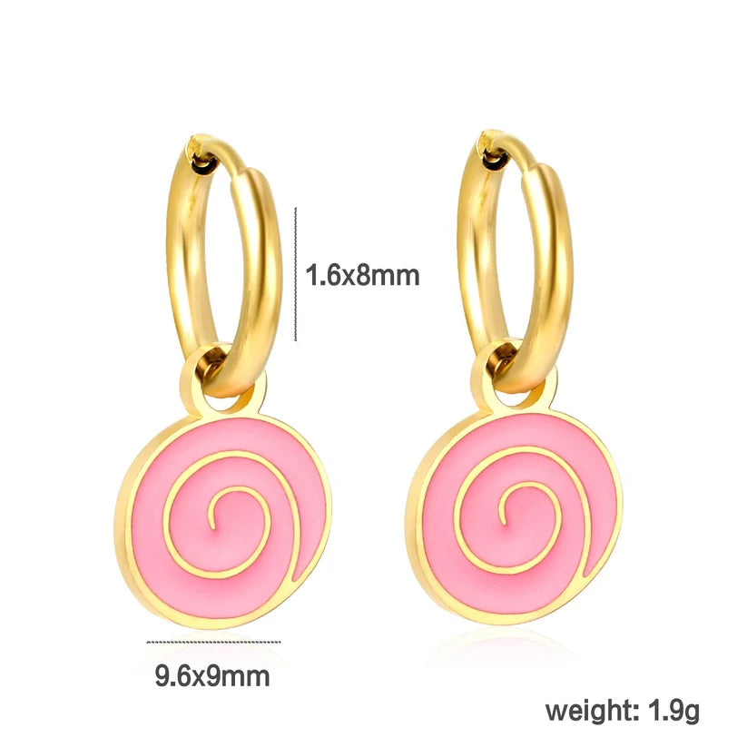 Gold-Plated Stainless Steel Pink Lollipop Hoop Earrings