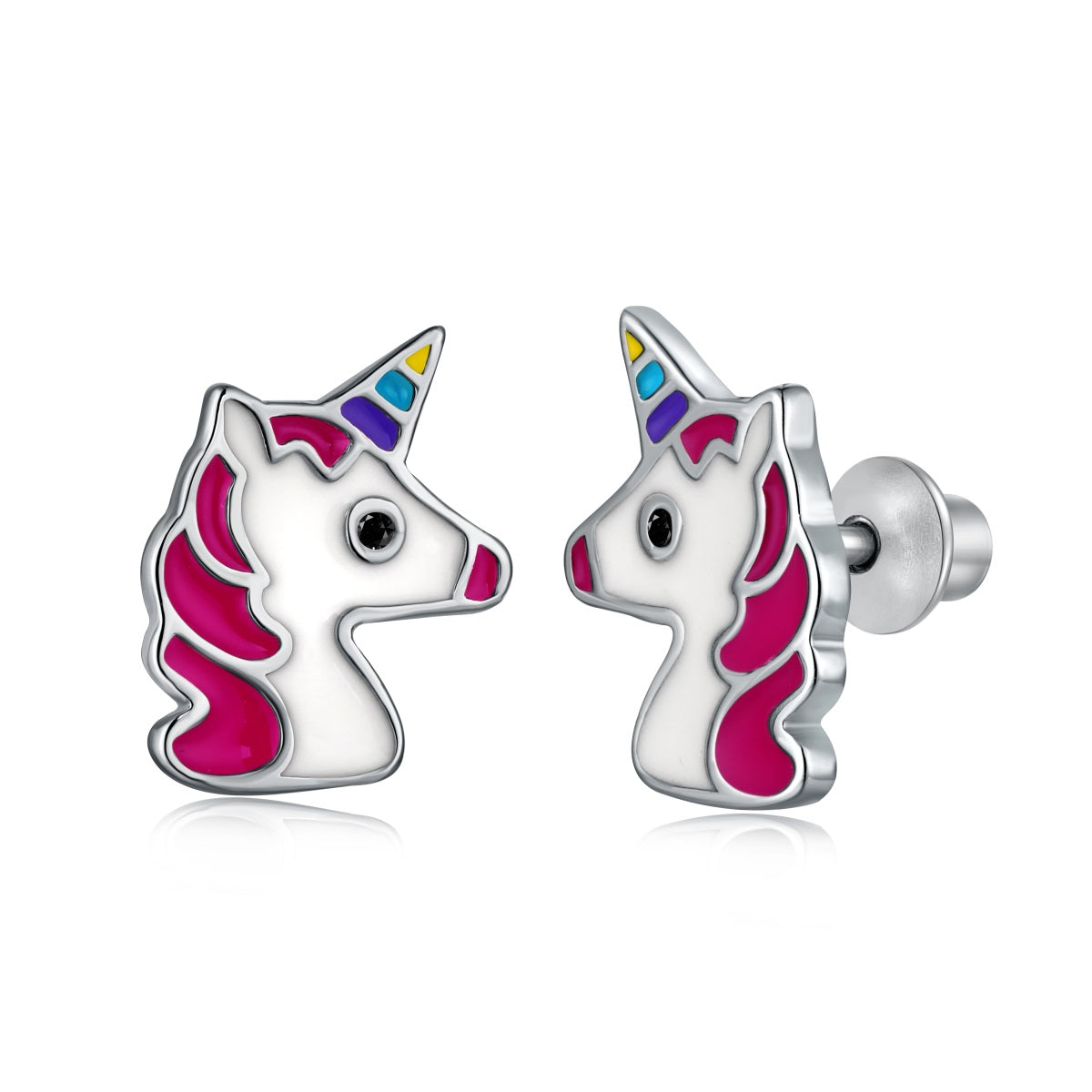 925 Sterling Silver Unicorn Screw Back Ear Stud