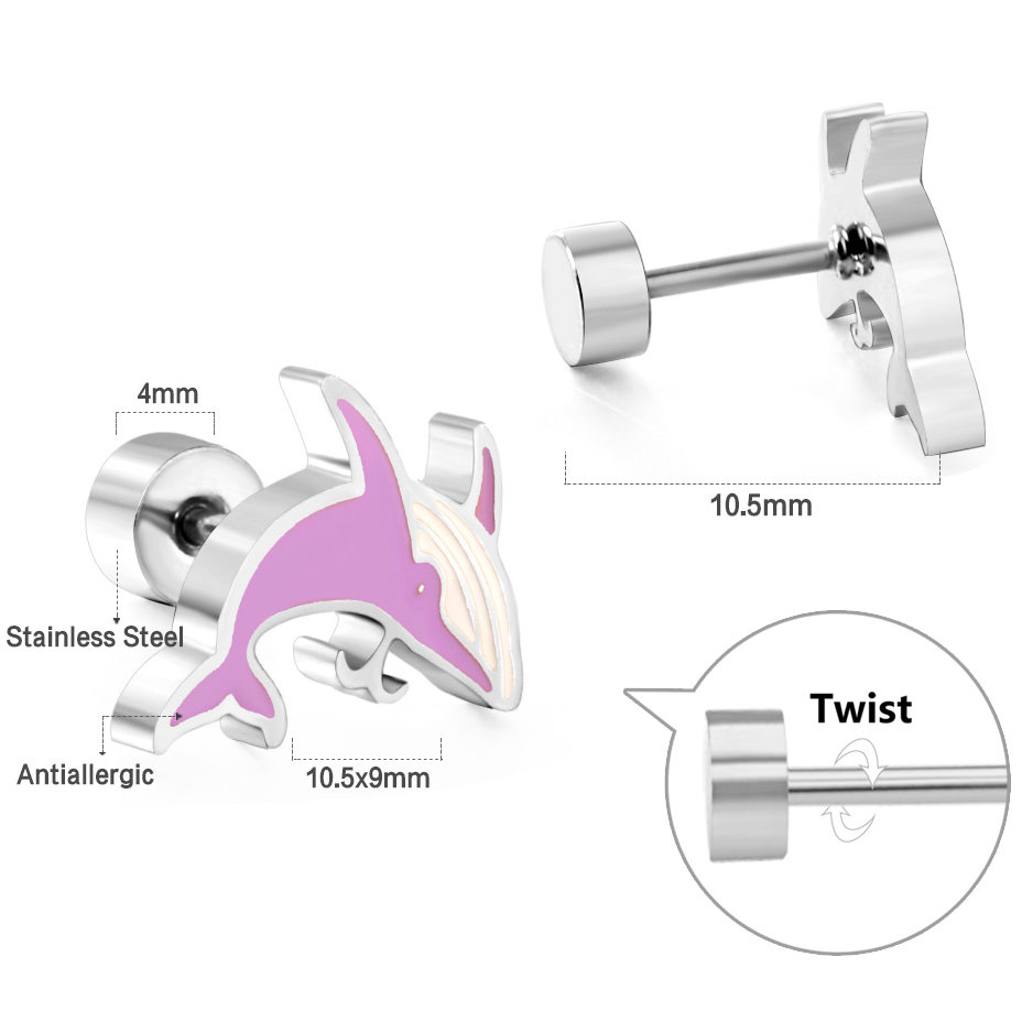 Stainless Steel Dolphin Stud Earrings with Epoxy