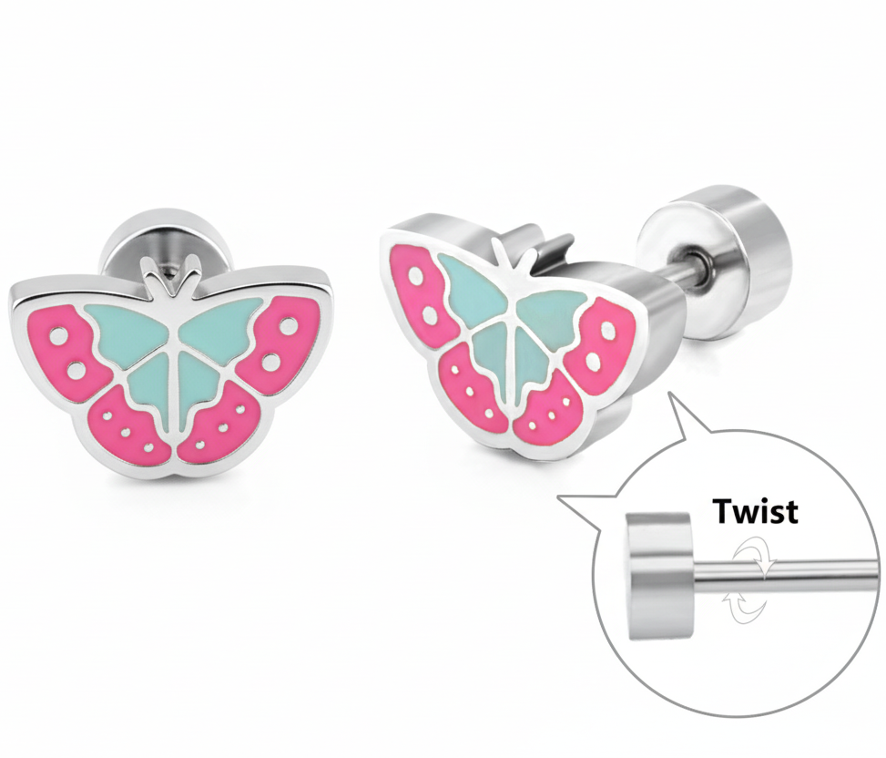 Stainless Steel Butterfly Stud Earrings with Epoxy