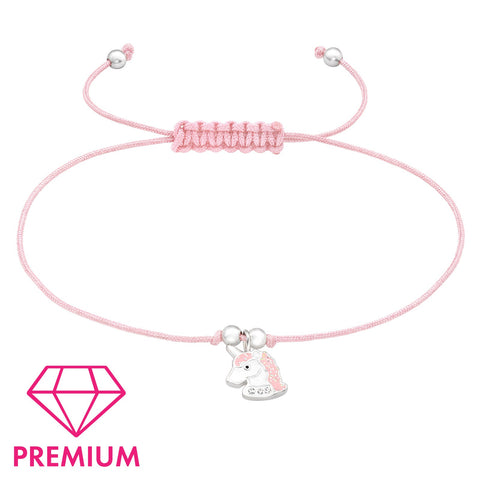 Premium  Silver Unicorn Adjustable Corded Bracelet with Crystal and Epoxy