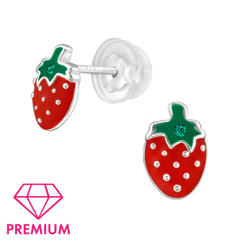 925 Sterling Silver Strawberry Premium Earrings with Crystal and Epoxy