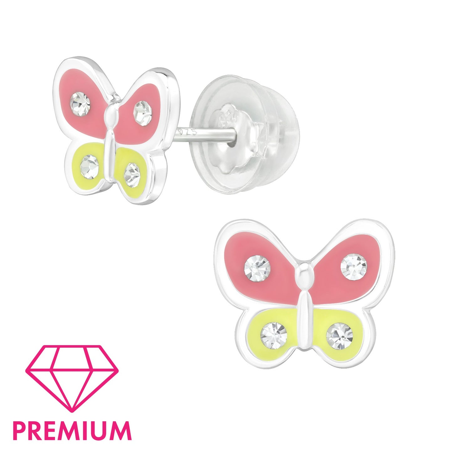 925 Sterling Silver Butterfly Premium Earrings with Crystal and Epoxy