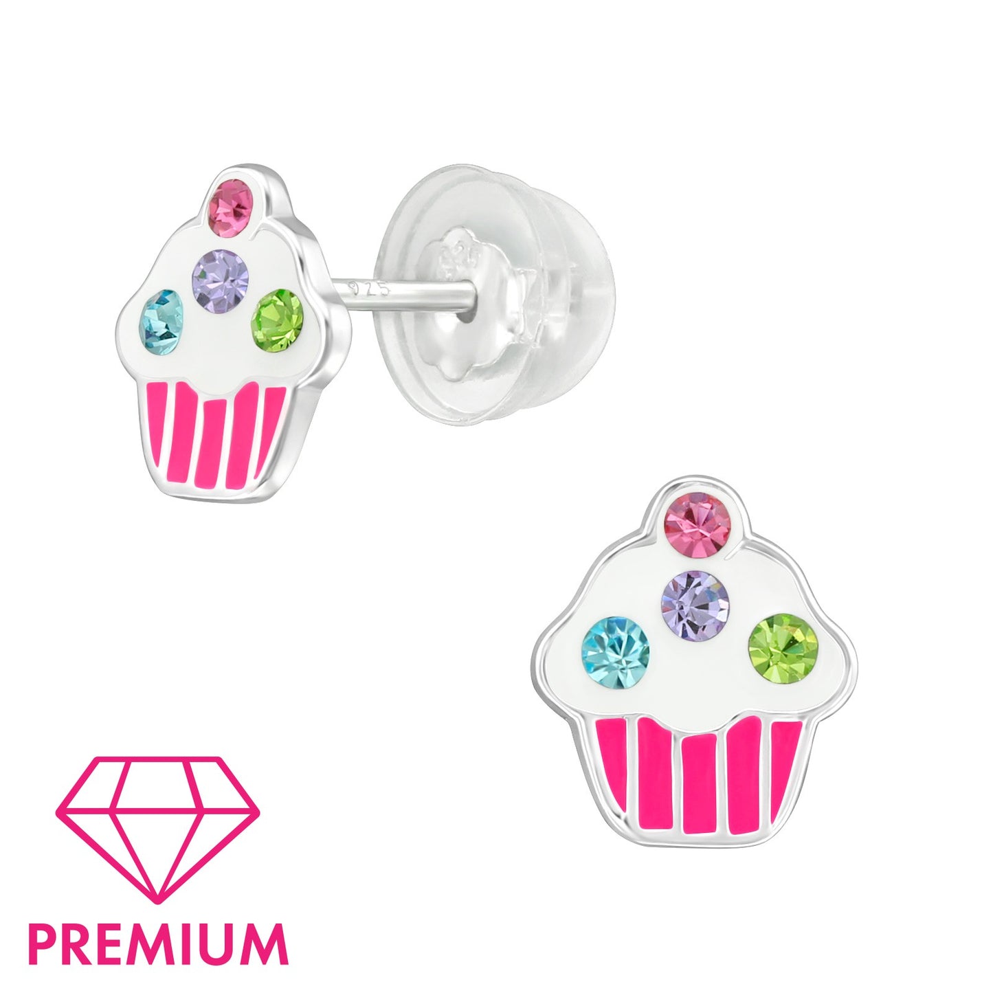 925 Sterling Silver Cupcake Premium Earrings with Epoxy