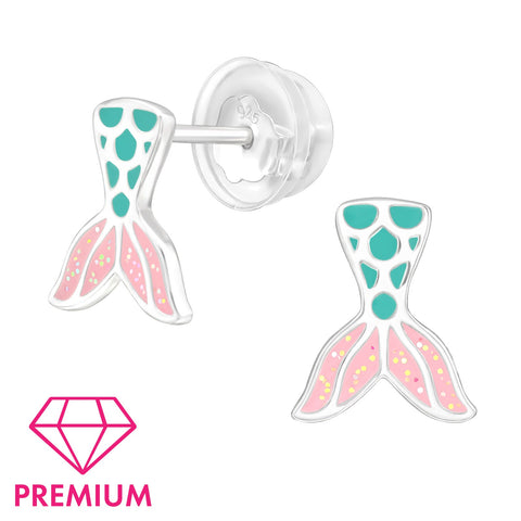 925 Sterling Silver Mermaid Tail Premium Earrings with Epoxy