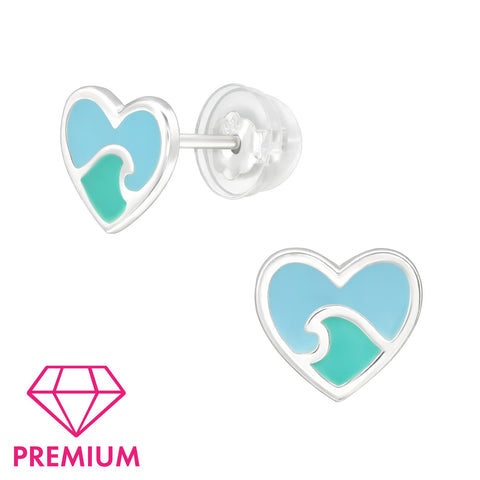 925 Sterling Silver Wave Heart Premium Earrings with Epoxy