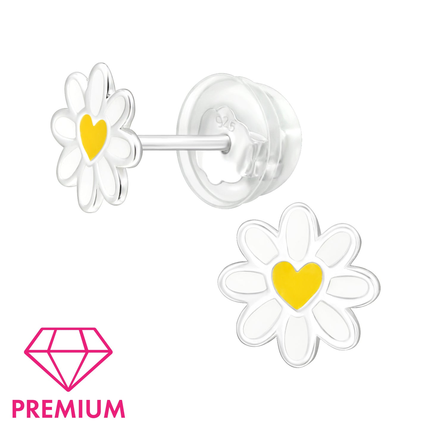 925 Sterling Silver Daisy Premium Earrings with Epoxy