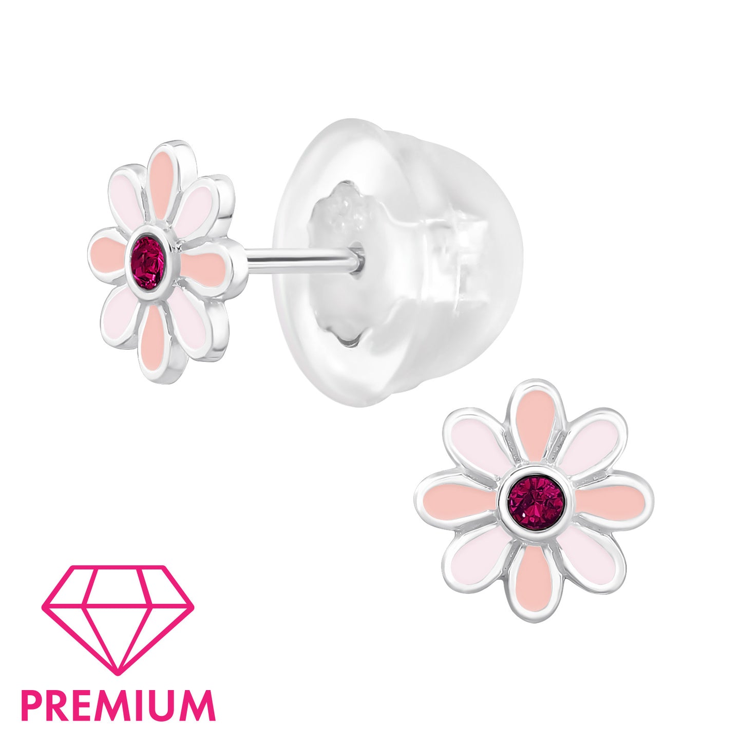 925 Sterling Silver Premium Flower Kid Ear Studs with Crystal and Epoxy