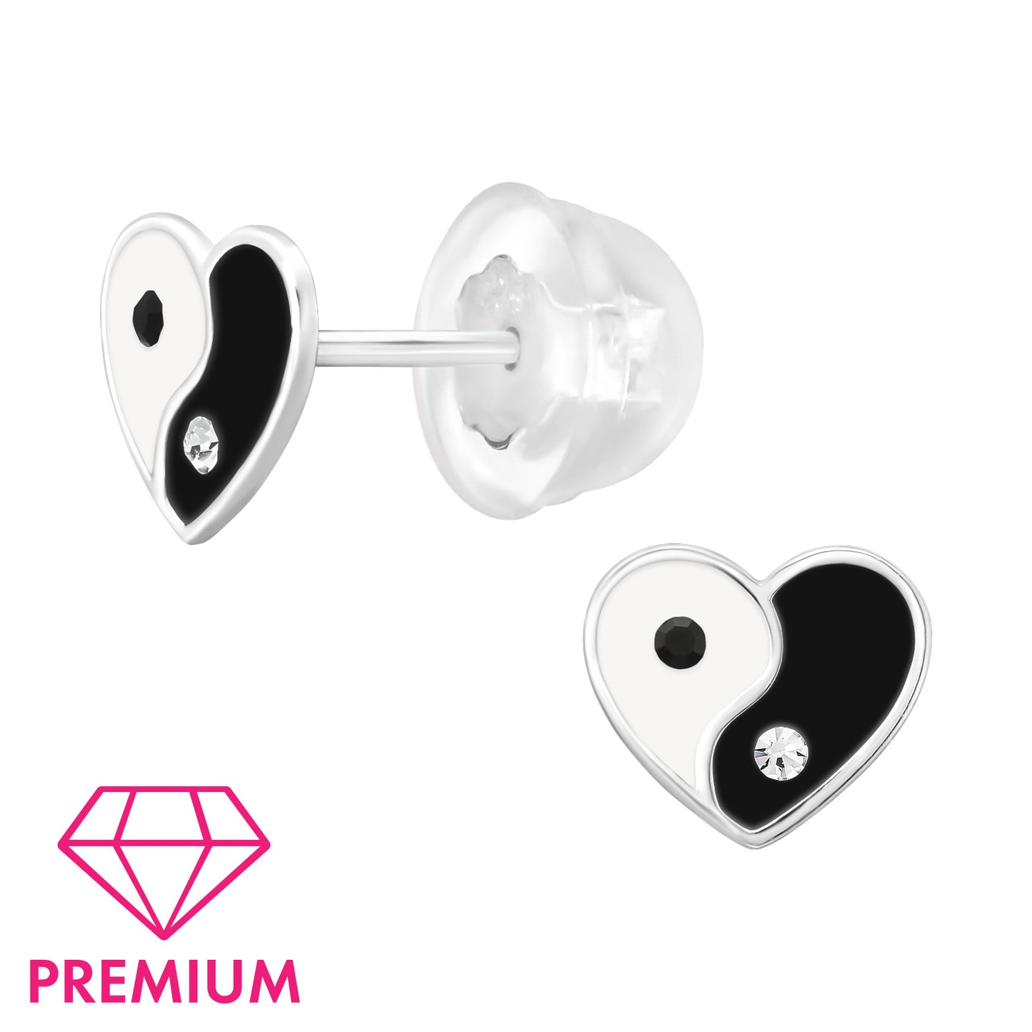 925 Sterling Silver Yin Yang Heart Premium Earrings with Epoxy