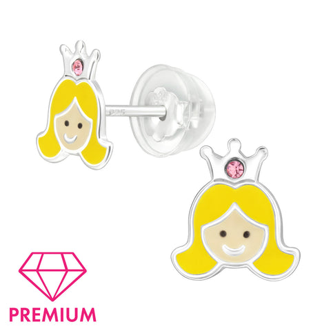 925 Sterling Silver Princess Premium Earrings with Crystal and Epoxy