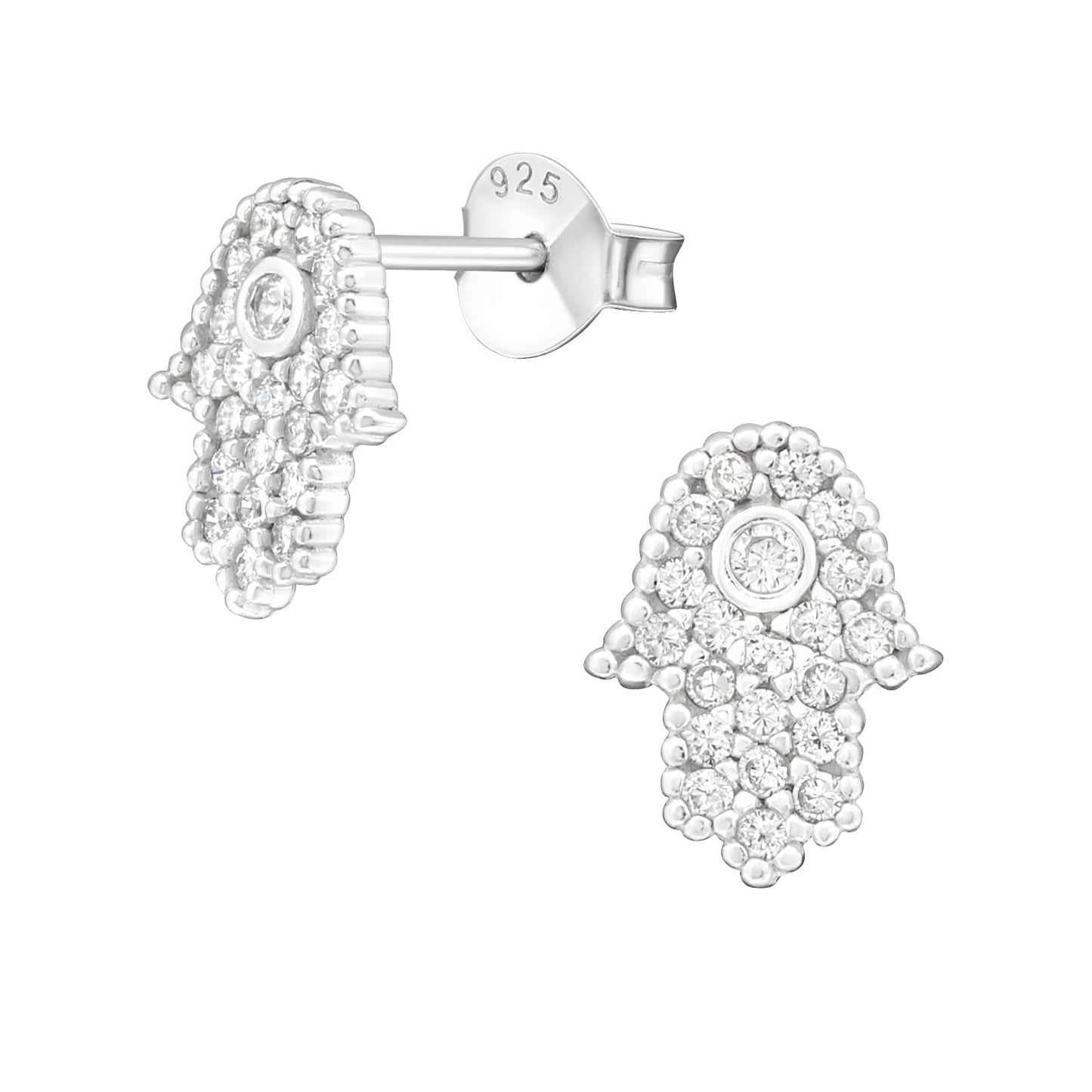 Adult 925 Sterling Silver Hamsa Earrings with Cubic Zirconia