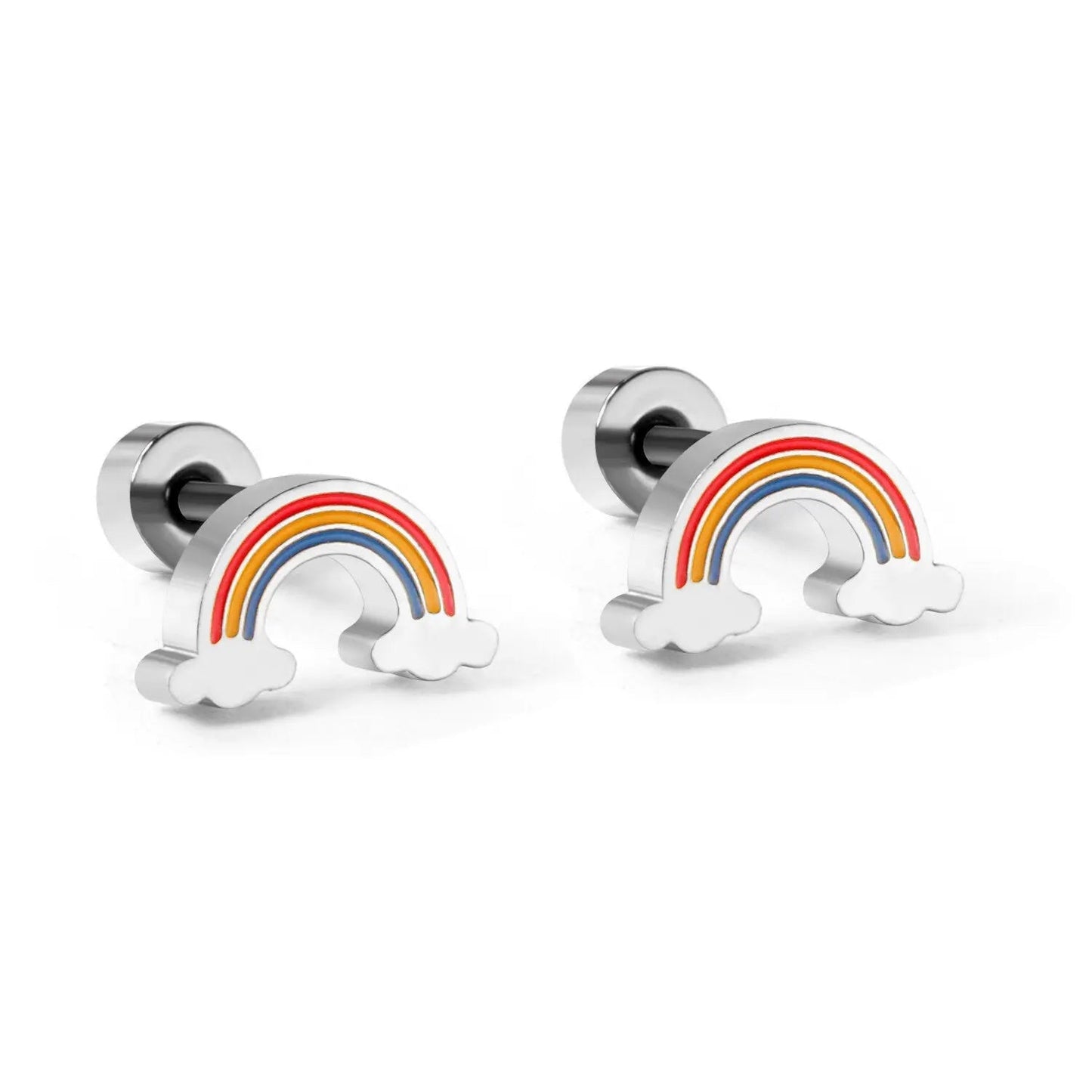 Stainless Steel Rainbow Stud Earrings with Epoxy (Twist Back)