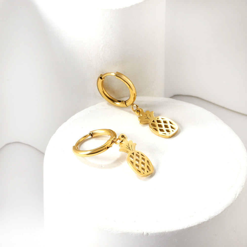 Gold-Plated Stainless Steel Pineapple Hoop Earrings