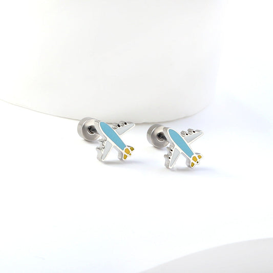 Stainless Steel Airplane Stud Earrings with Epoxy (Twist Back)
