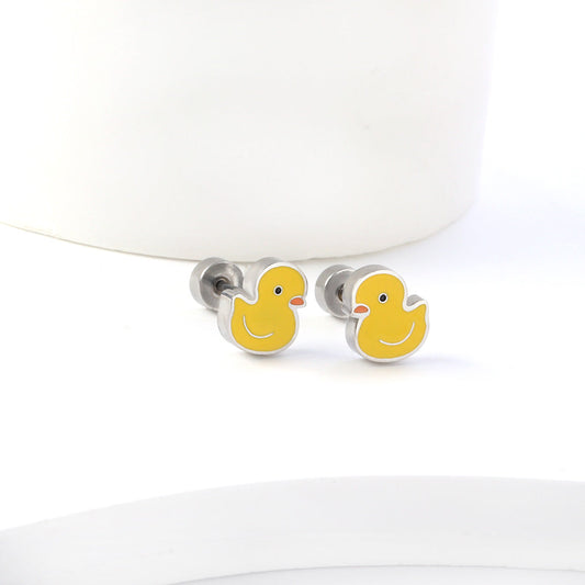 Stainless Steel Little Yellow Duck Stud Earrings with Epoxy (Twist Back)