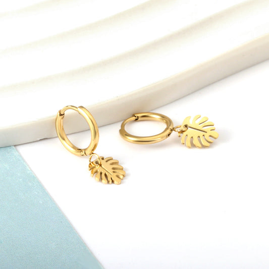 Gold-Plated Stainless Steel Leaves Hoop Earrings