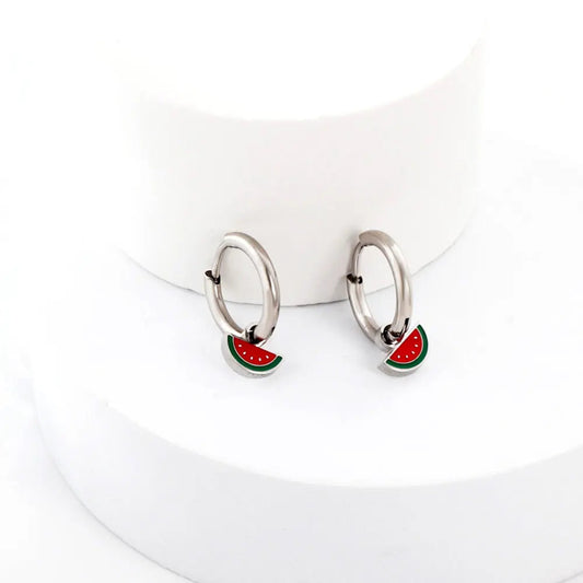 Stainless Steel Watermelon Hoop Earrings with Epoxy