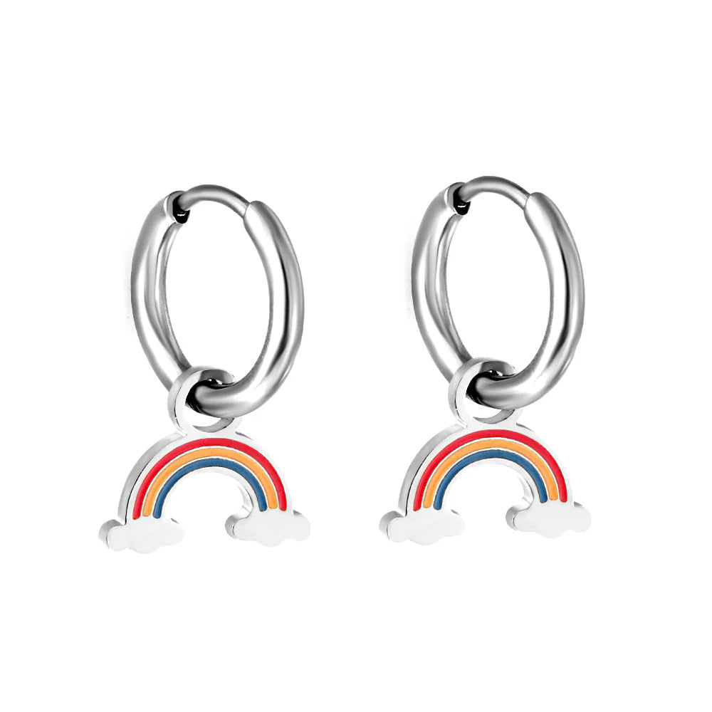 Stainless Steel Rainbow Hoop Earrings with Epoxy