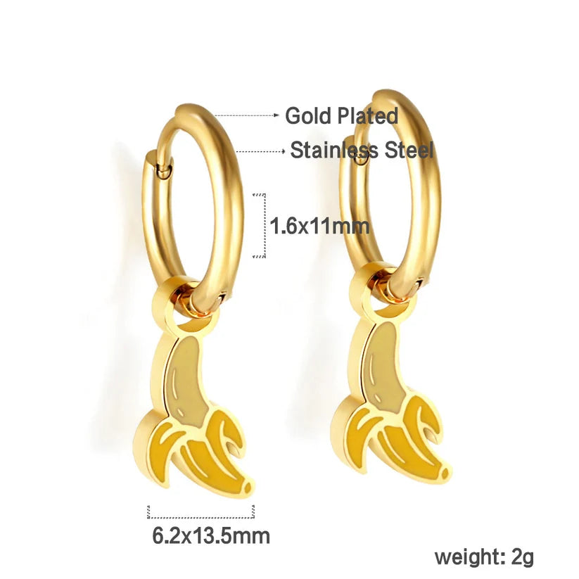Gold-Plated Stainless Steel Banana Hoop Earrings