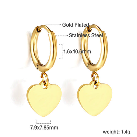 Gold-Plated Stainless Steel Heart Hoop Earrings