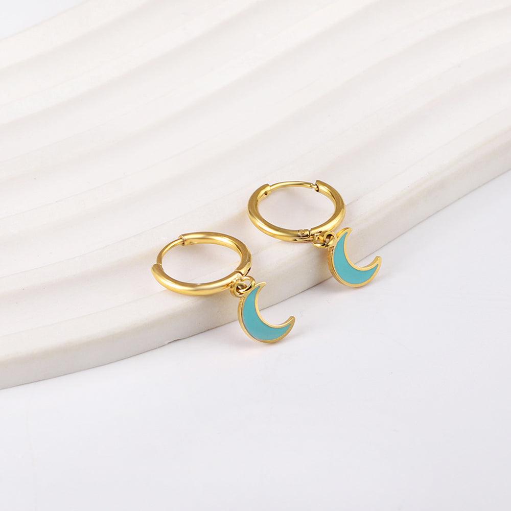 Gold-Plated Stainless Steel Crescent Hoop Earrings with Epoxy