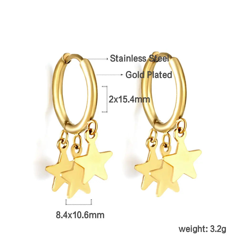 Adult Gold-Plated Stainless Steel Hoop Earrings With 3 Stars