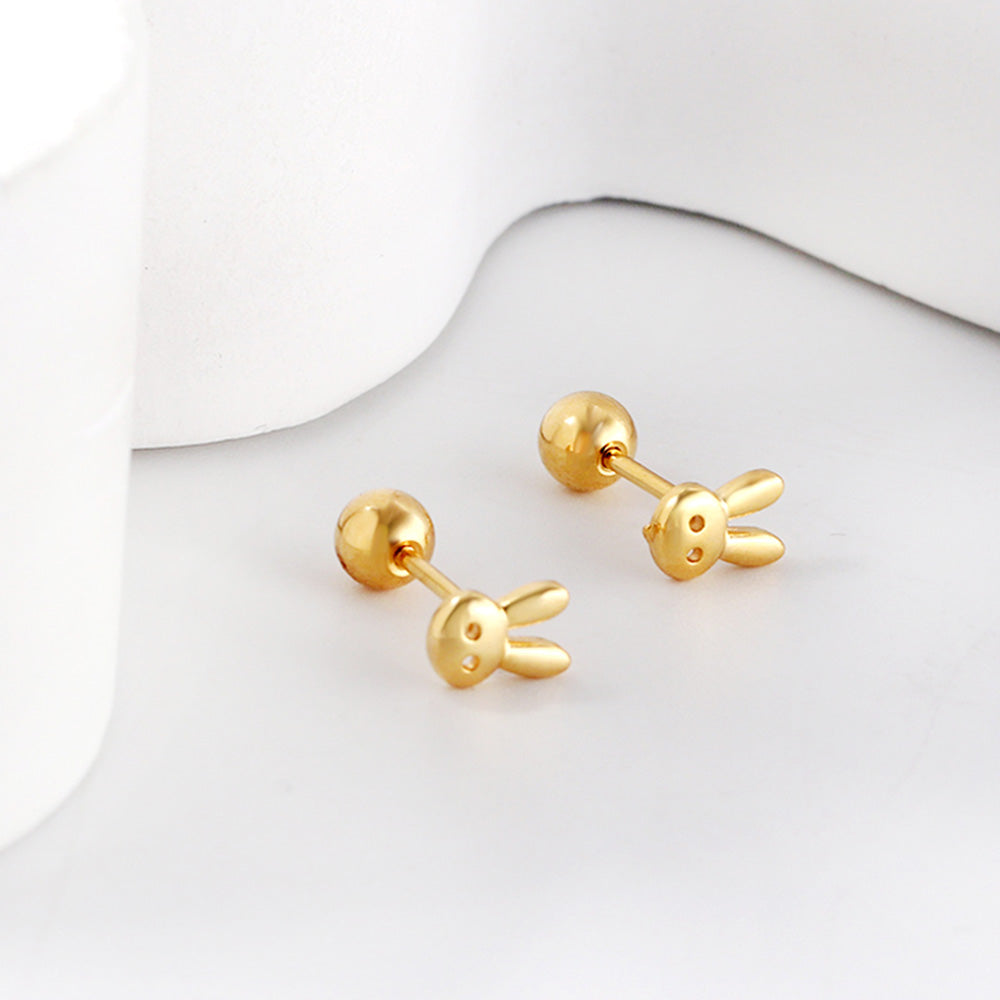 Gold-Plated Stainless Steel Rabbit Head Stud Earrings