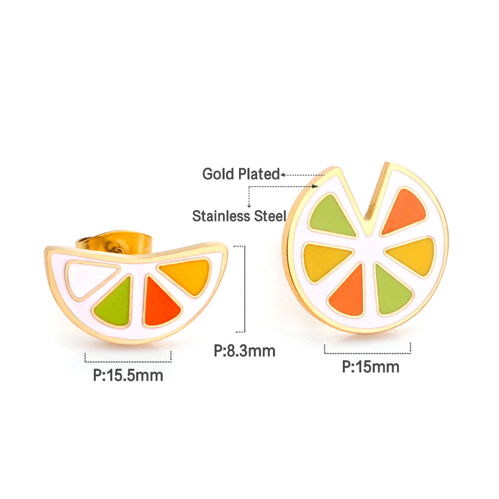 Gold-Plated Stainless Steel Multi-colored Lemon Stud Earrings with Epoxy