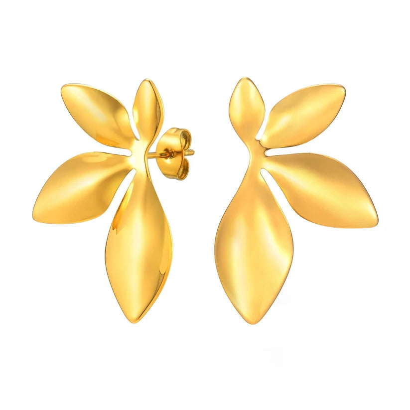 Adult Stainless Steel 4 Leaves Gold-Plated Earrings