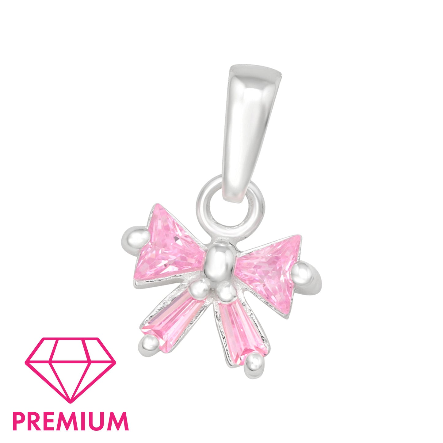 925 Sterling Silver Bow kids Pendant with Cubic Zirconia