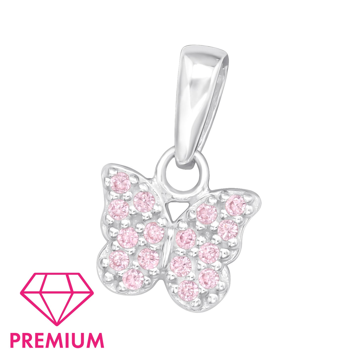925 Sterling Silver Butterfly Kids Pendant with Cubic Zirconia