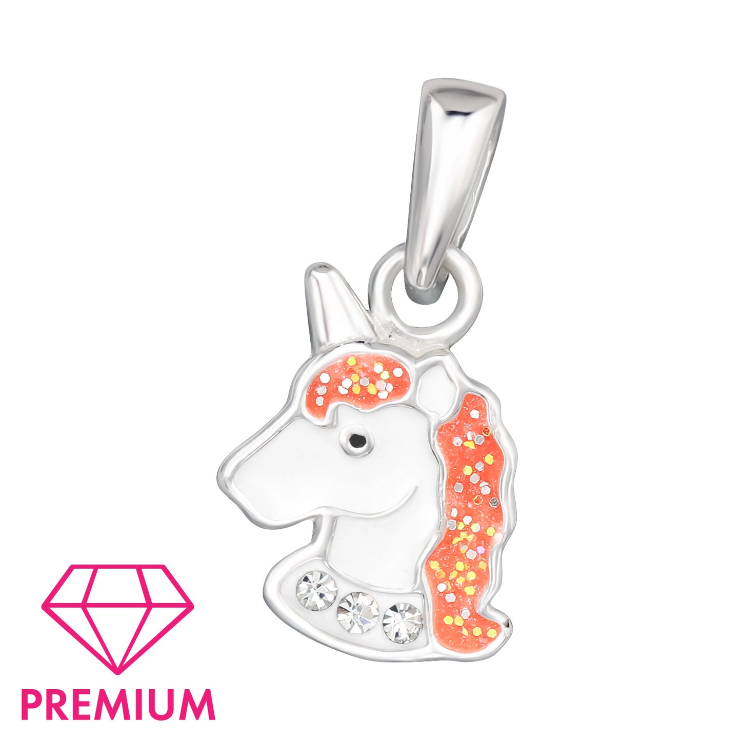 925 Sterling Silver Unicorn Kids Pendant with Crystal and Epoxy