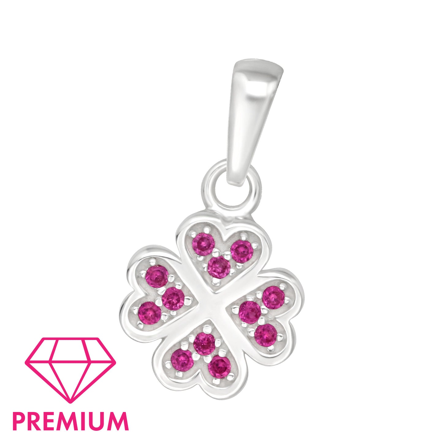 925 Sterling Silver Lucky Four Leaf Clover Kids Pendant with Cubic Zirconia