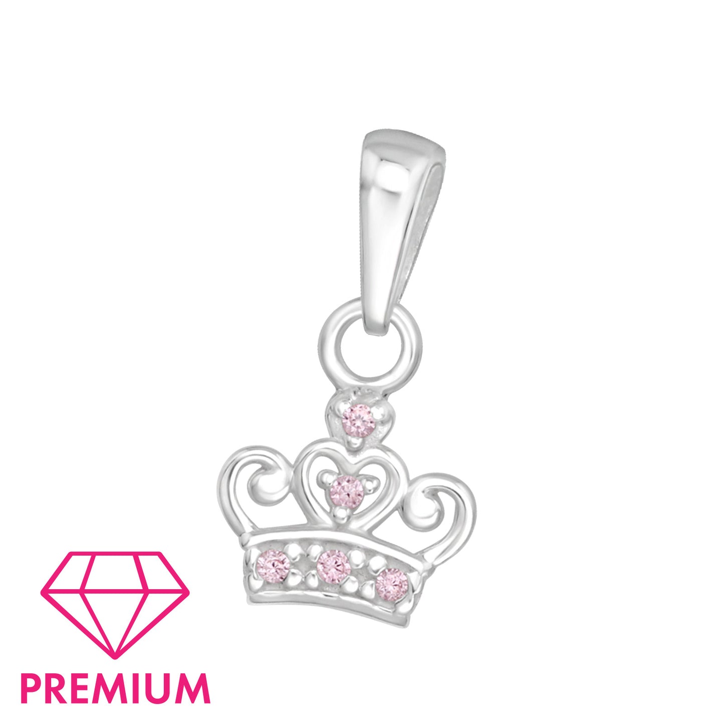 925 Sterling Silver Crown Kids Pendant with Cubic Zirconia