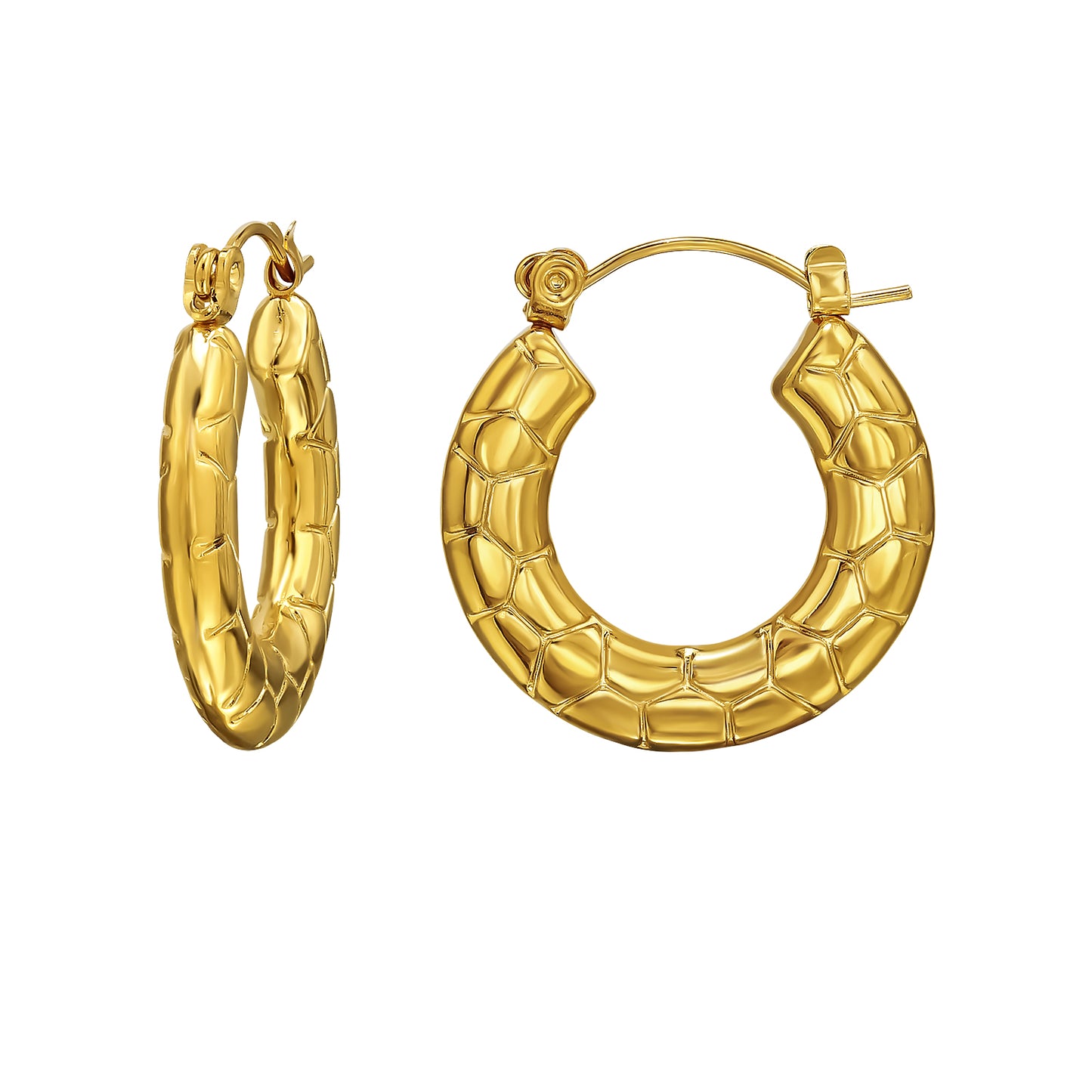 Adult Gold Plated Surgical Steel snake skin hoops with French lock