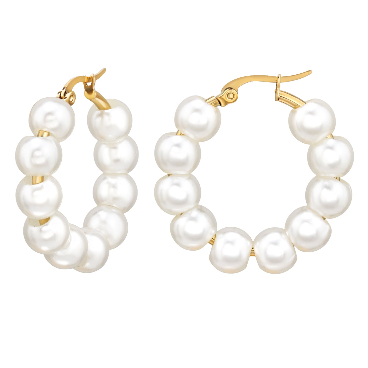 Adult Stainless Steel Gold Plated Hoops with Imitation Pearls and French Lock