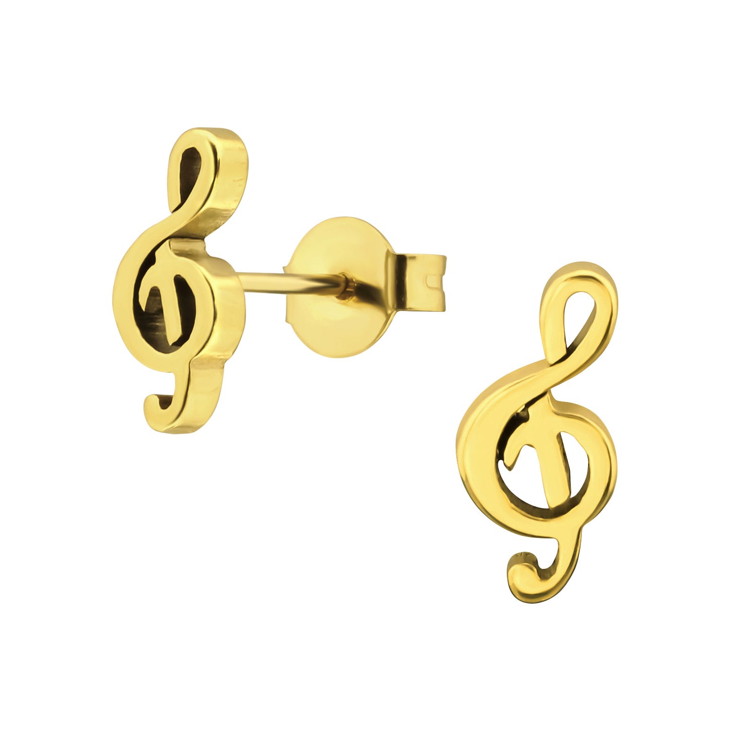 Gold Plated Stainless Steel Clef Ear Studs