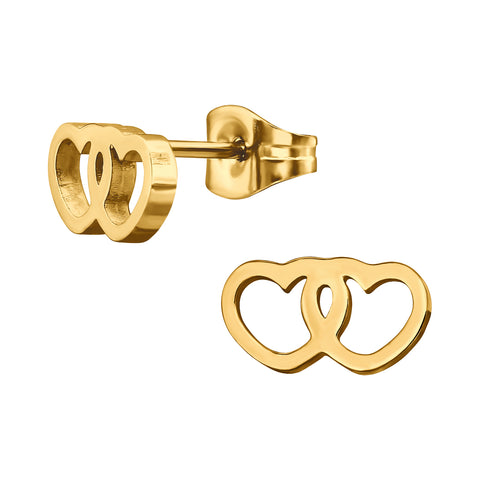 Gold Surgical Steel Hearts Ear Studs