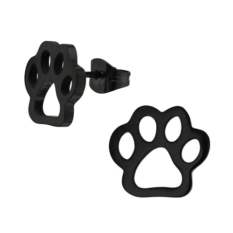 Black Surgical Steel Paw Print Ear Studs