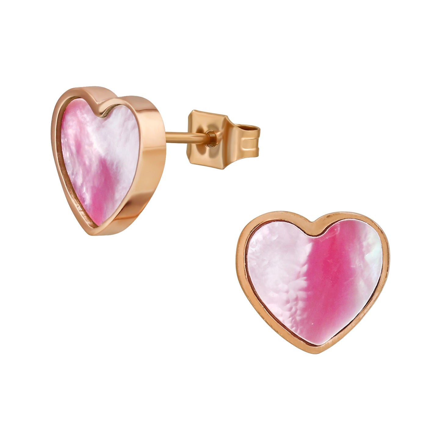 Adult Rose Gold Plated Surgical Steel Heart with Imitation Stone Ear Studs