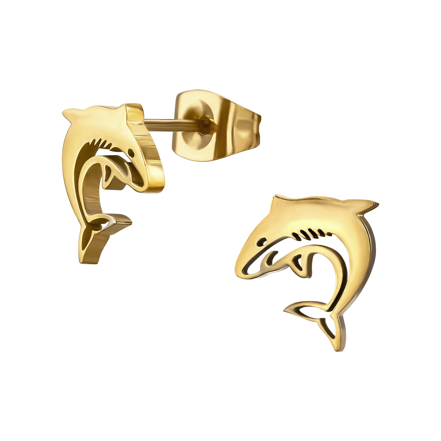 Gold Plated Stainless Steel Shark Ear Studs
